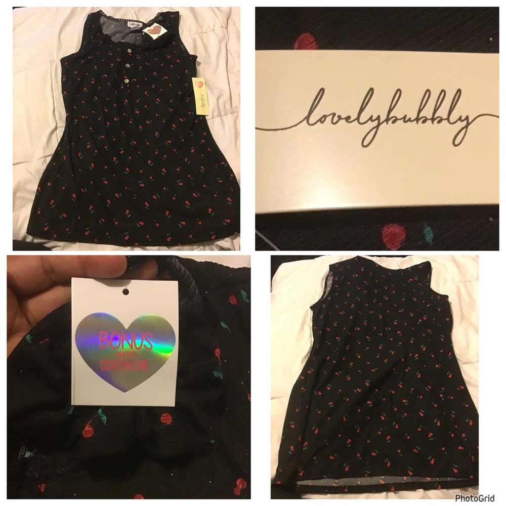 Lovely Bubbly 2X plus size cherry black tank top with scrunchie NWT